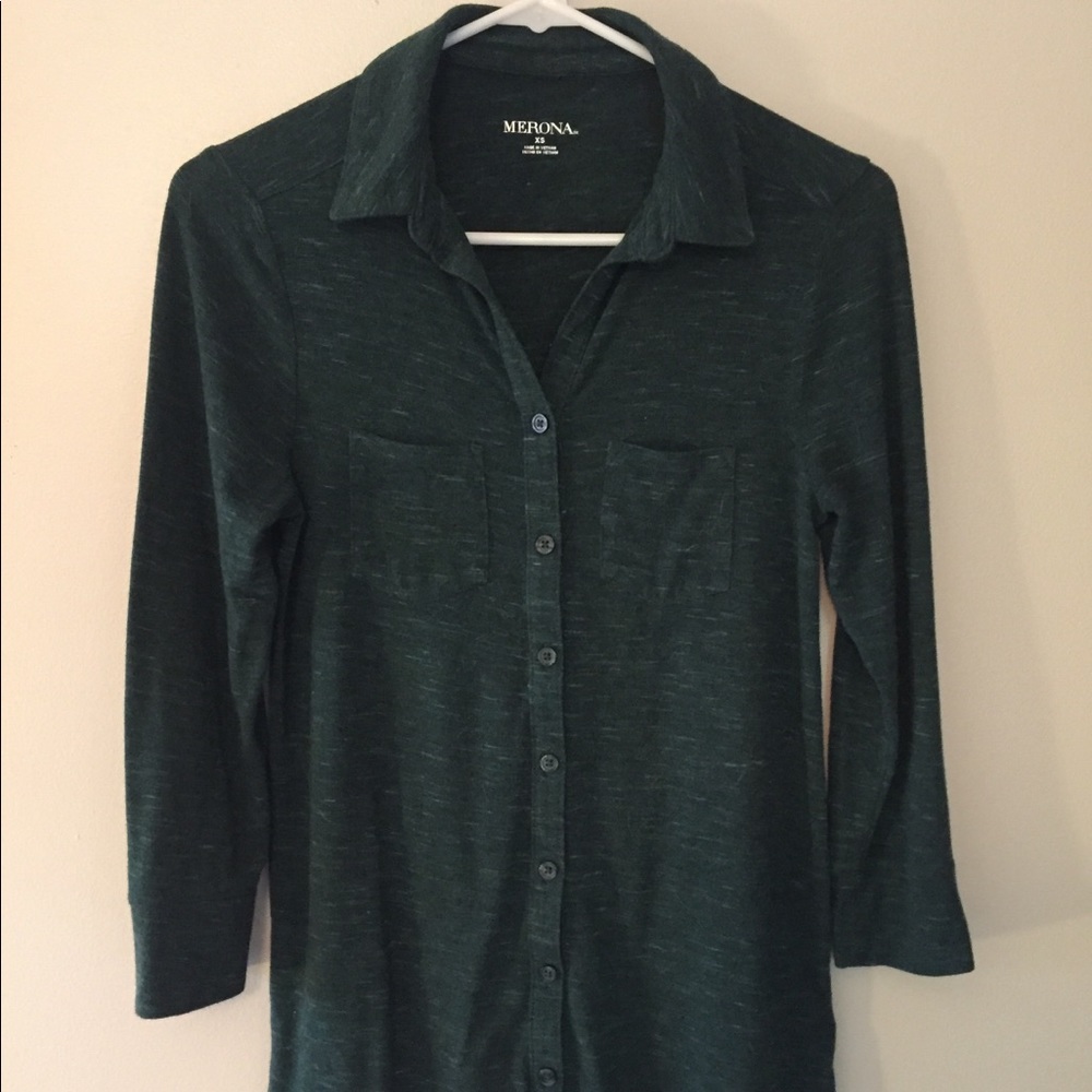 Green knit button shirt